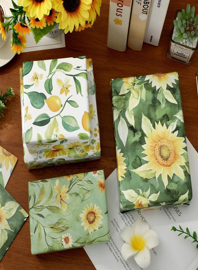 وولاين ورق تغليف هدايا من والين، 8 قطع، بنقشة عباد الشمس - ليس ملفوفًا - ورق تغليف هدايا مزين برسومات زهور مائية باللونين الأخضر والأصفر، مطوي بشكل مسطح، مناسب لحفلات الزفاف وأعياد الميلاد والعطلات والأعمال اليدوية، مقاس 19.7 × 27.6 بوصة - Image 5